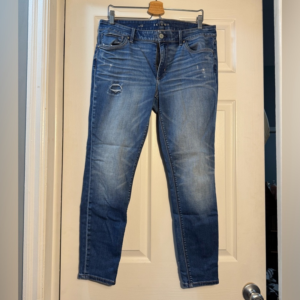 WHBM Skinny Ankle Jeans Size 12 Medium Wash Distressed Stretch Denim